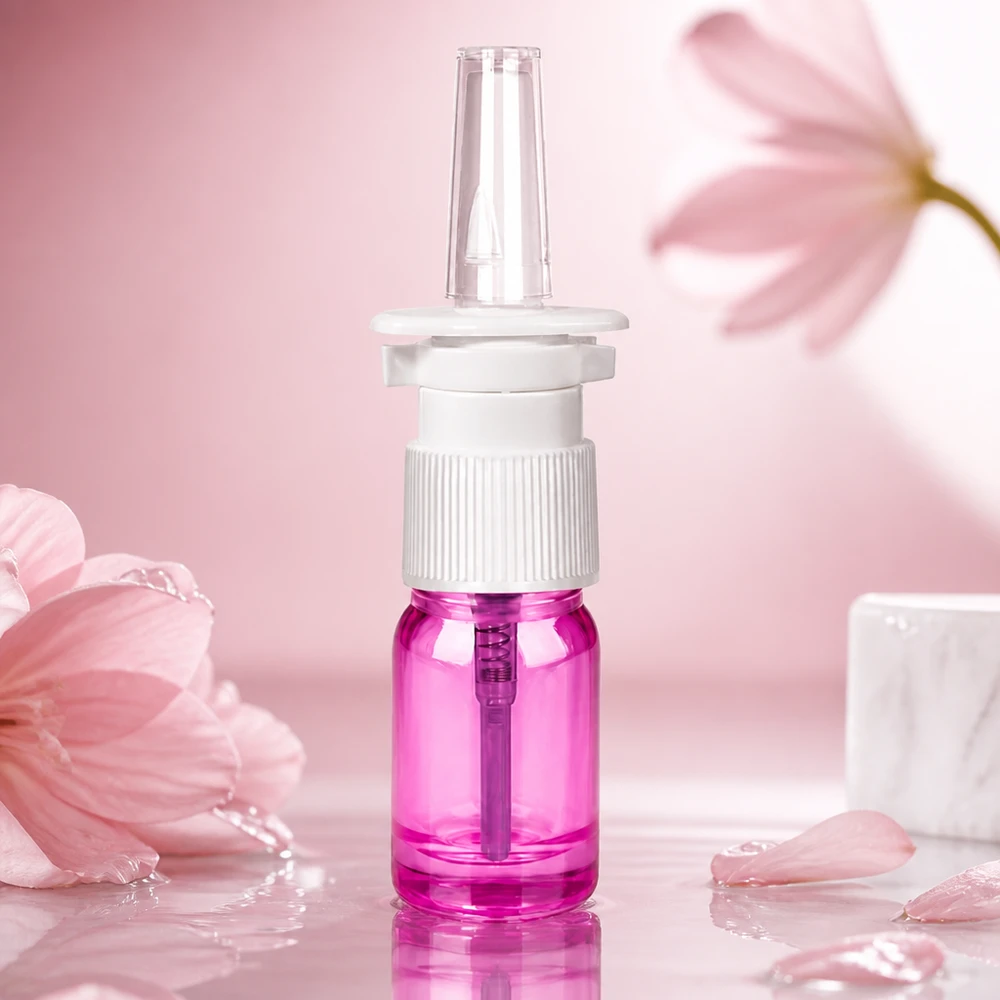 5ml Nasensprayflasche weiß/transparent Standard PurpleLine UT18/5 Medizinische 5ml Nasensprayflasche mit transparentem violettem Körper und hygienischem Sprühaufsatz
