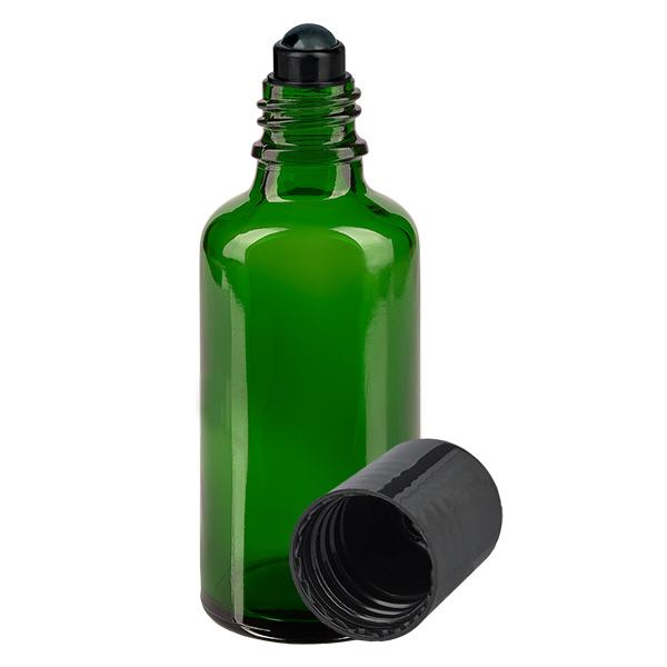 Apothekenflasche grün 50ml Roll-On Verschluss schwarz Apothekenflasche grün 50ml Roll-On Verschluss schwarz