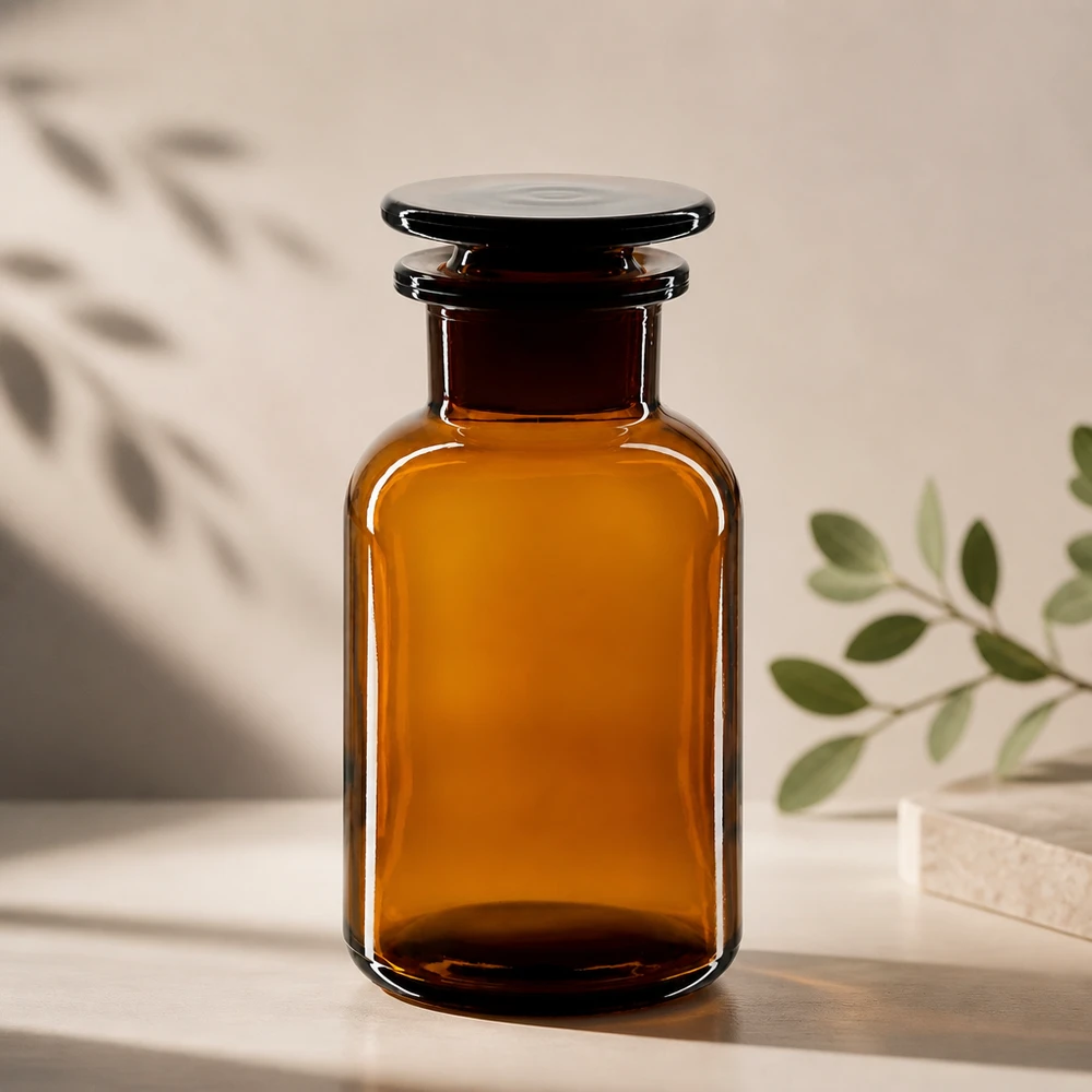 Braune Weithalsflasche 250ml Rundschulterform Glasstopfen für Chemikalien und Reagenzien