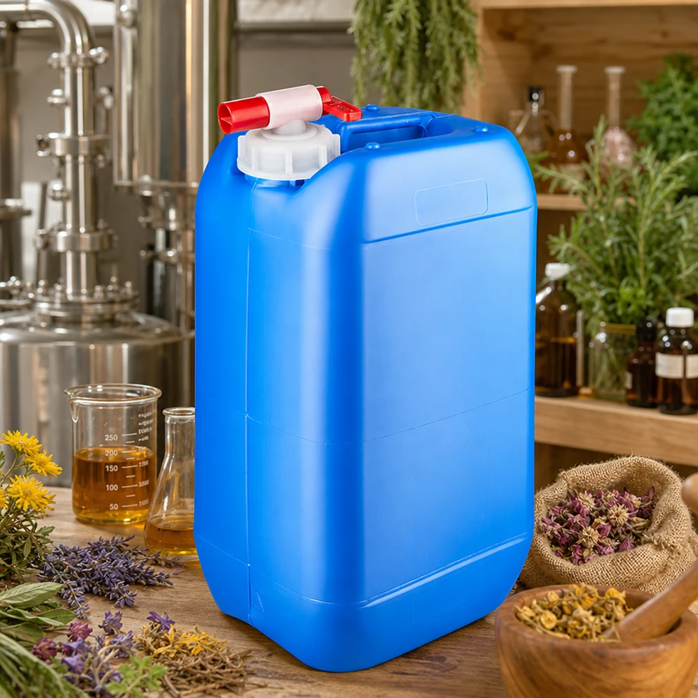 Tragbarer 15 Liter Kanister blau mit Zapfhahn für Naturkosmetik und Kräuterextrakte
