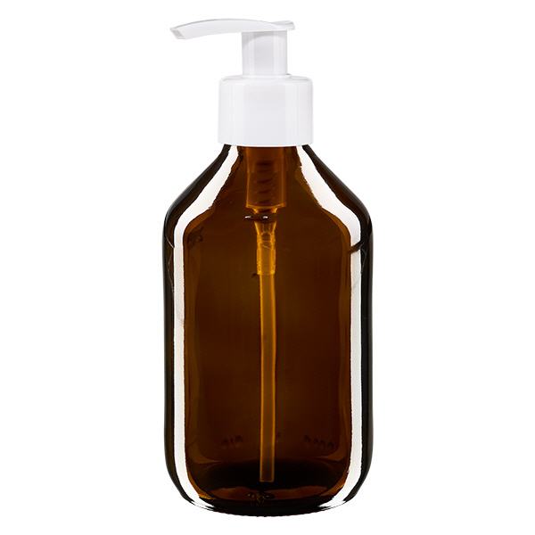 250ml Medizinflasche braun, mit Dispenserpumpe weiß ApoGlas 250ml Medizinflasche braun, mit Dispenserpumpe weiß ApoGlas