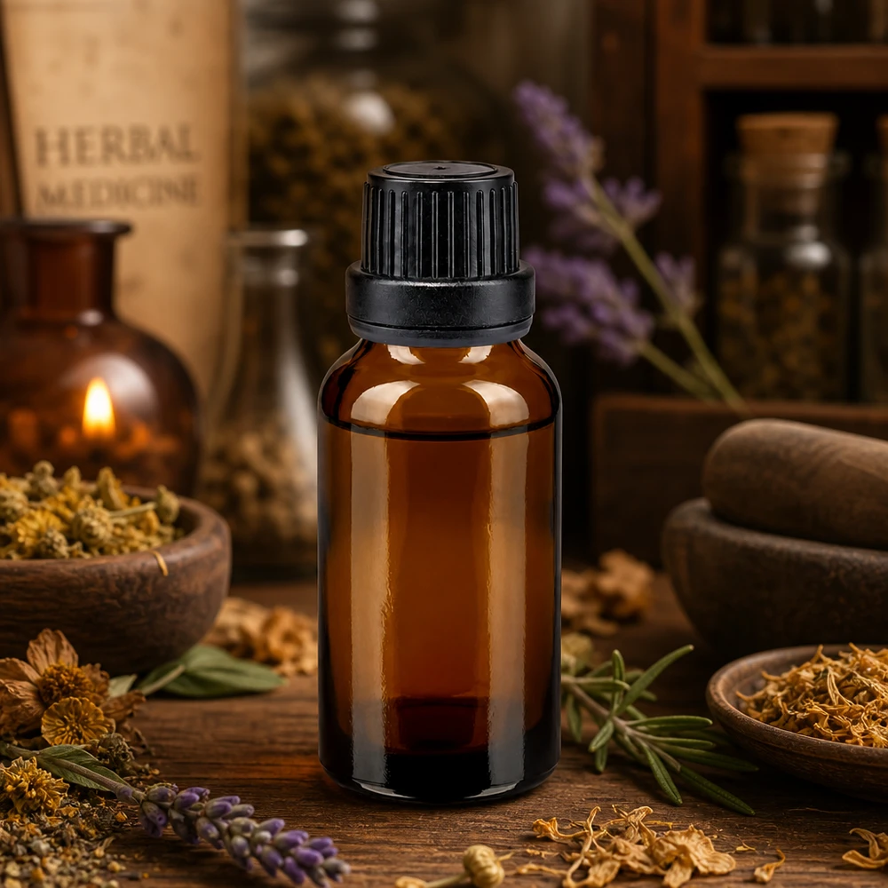 20ml Braunglasflasche mit schwarzem Sicherheitsverschluss für Naturheilkunde und Kräutermedizin