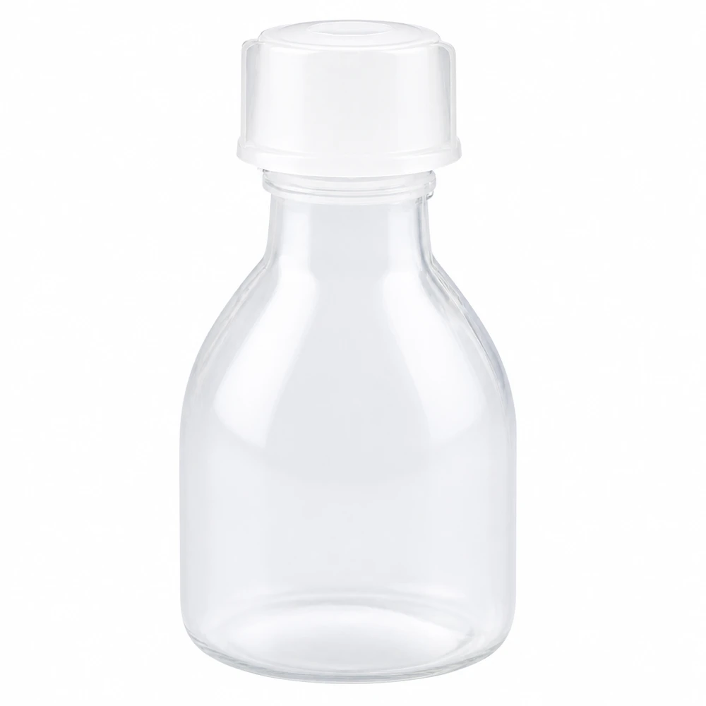 Miniatur Laborflasche mit Enghals 20ml Fassungsvermögen und weißem Schraubdeckel