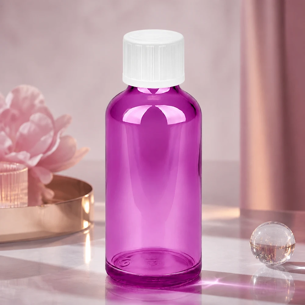 50ml Tropfflasche 1.2mm weiß Standard Kindersicher PurpleLine.UT18/50 50ml Dosierflasche in Purple mit UT18 Gewinde - optimal für flüssige Präparate und Extrakte