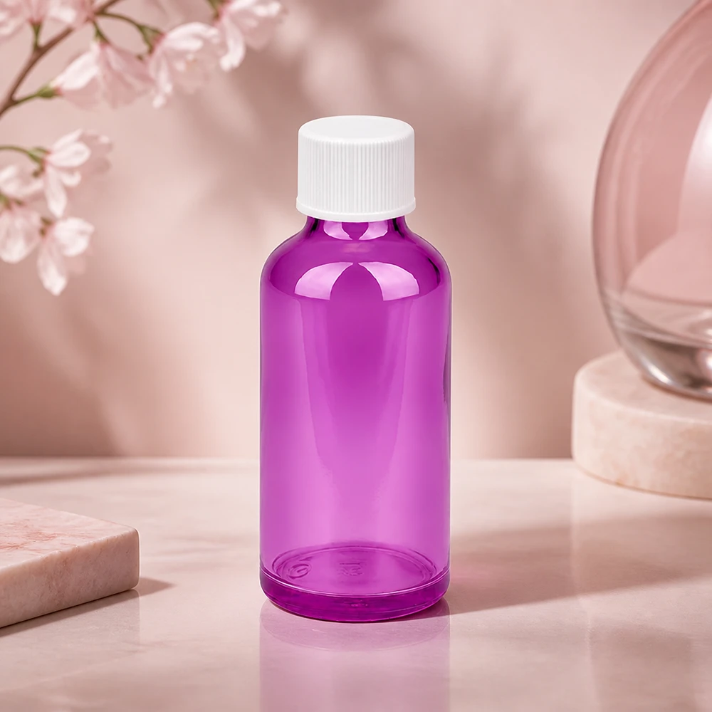 50ml Flasche 11mm Schraubverschluss weiss Standard PurpleLine UT18/50 Handliche 50ml Glasflasche in Violett perfekt für Reisegrößen und Probiersets