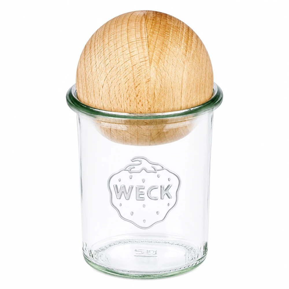 160ml WECK Sturzglas RR60 mit Holzkugel aus Buche als Deckel, transparentes Einmachglas mit Holzverschluss