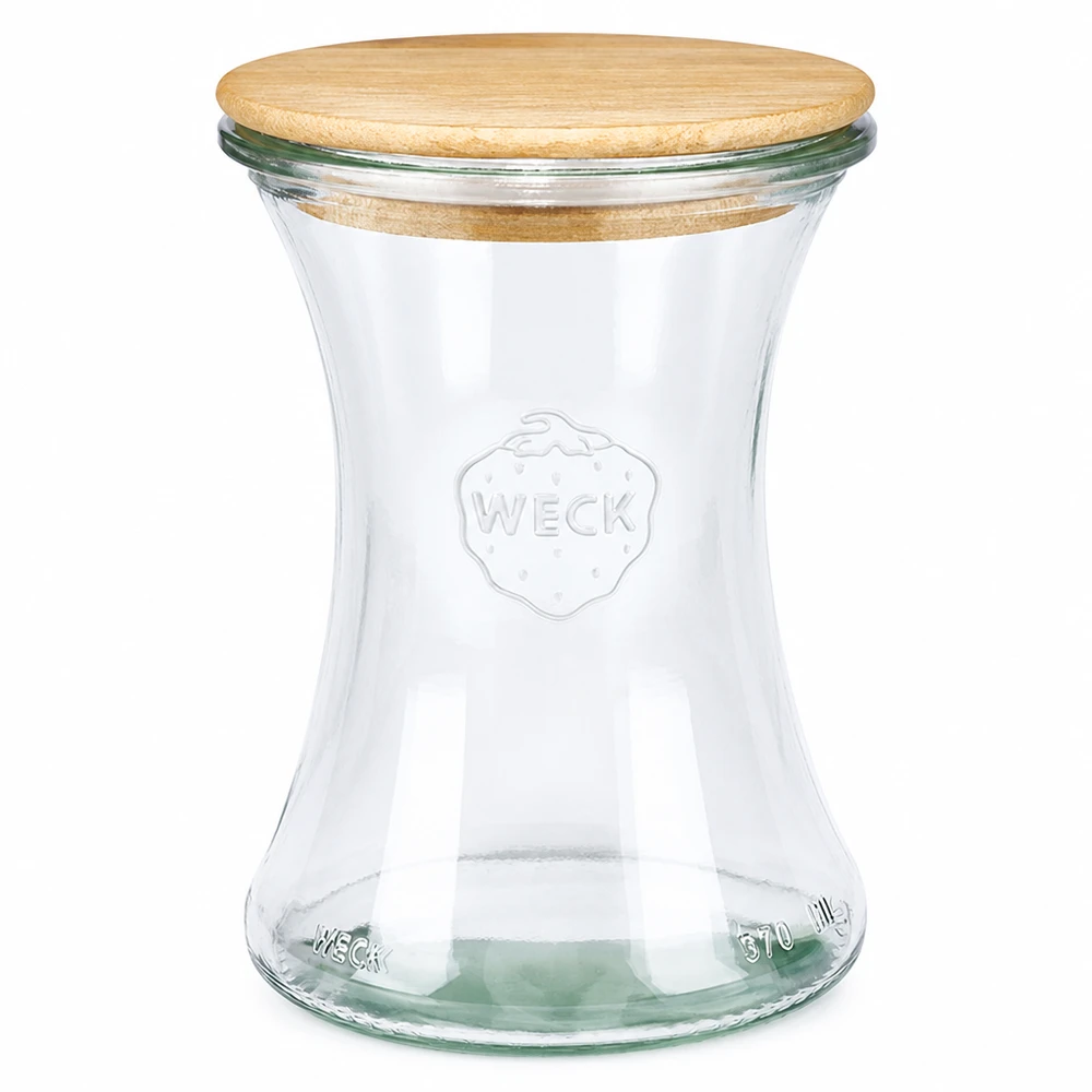 370ml Delikatessenglas WECK RR80 mit Holzdeckel WECK Delikatessenglas 370ml RR80 mit Holzdeckel aus Glas transparent für Einmachen und Vorratshaltung