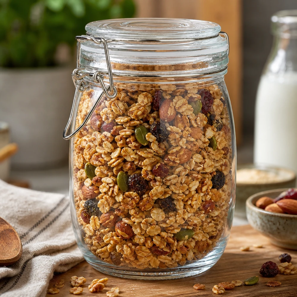 Praktisches Bügelverschlussglas 1000ml hält Cerealien und Nussmischungen frisch und knusprig