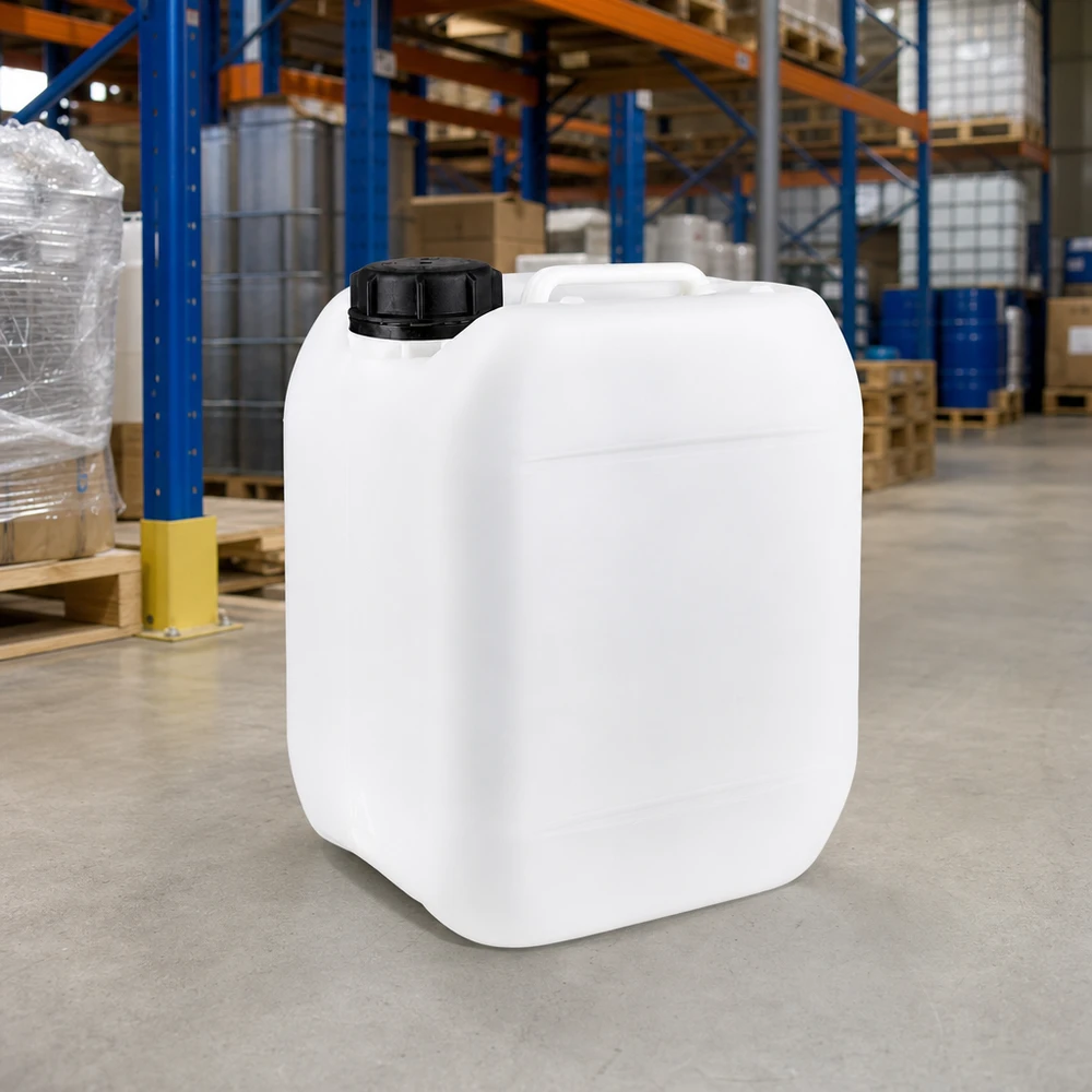 Kanister 5 Liter mit Schraubverschluss Originalitätsverschluss Robuster Kunststoffkanister 5 Liter in Naturweiß mit schwarzem Deckel im Großlager