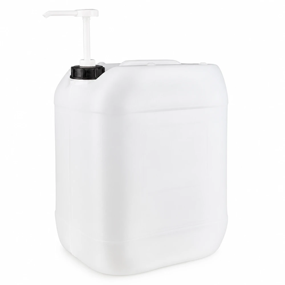 Rechteckiger HDPE Kanister 20L mit integrierter Pumpe zur dosierten Flüssigkeitsausgabe