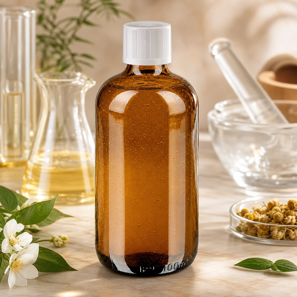 100ml Apothekenglasflasche Bernsteinfarben weißer KiSi-Verschluss 11mm Standardverschluss
