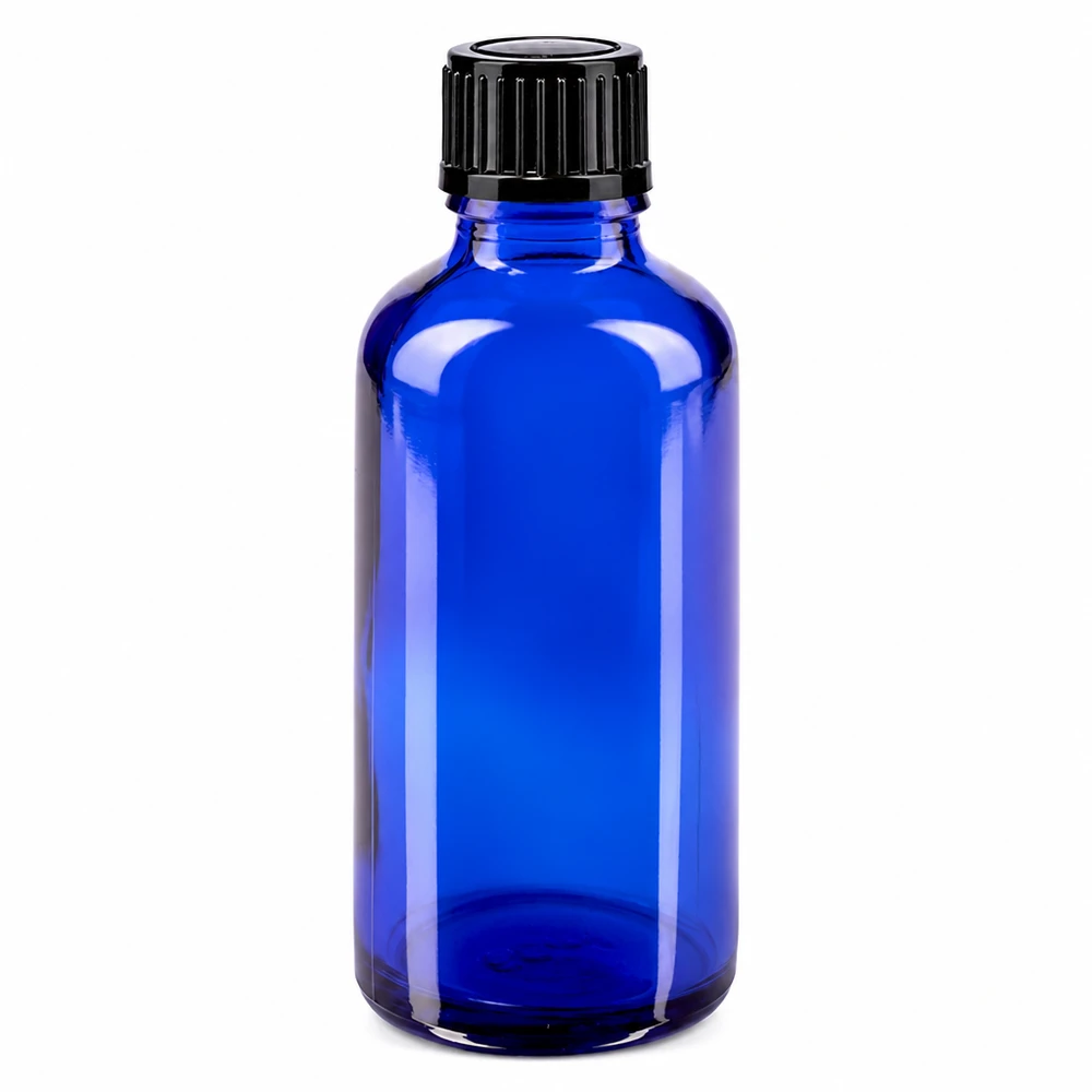 Blaue Tropfflasche 50ml STD mit 1mm Öffnung und kindersicherem Schraubverschluss