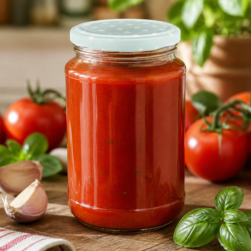 Tomatensugo selbst einkochen im 320ml Vorratsglas UNiTWIST BasicSeal Punkte mint matt