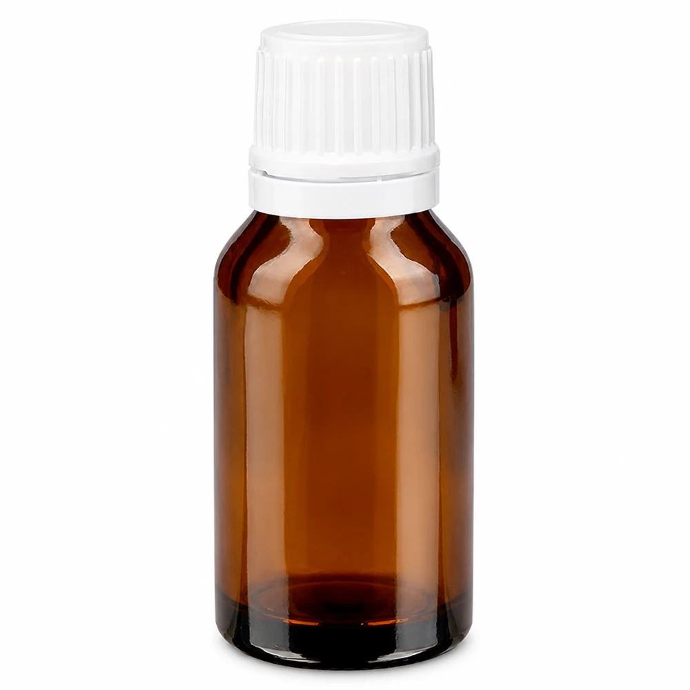 15ml Braunglas Apothekenflasche mit kindersicherem weißen Schraubverschluss OV