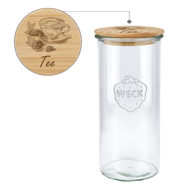 Holzdeckelset "Tee" mit WECK Sturzglas 1500ml Holzdeckelset "Tee" mit WECK Sturzglas 1500ml