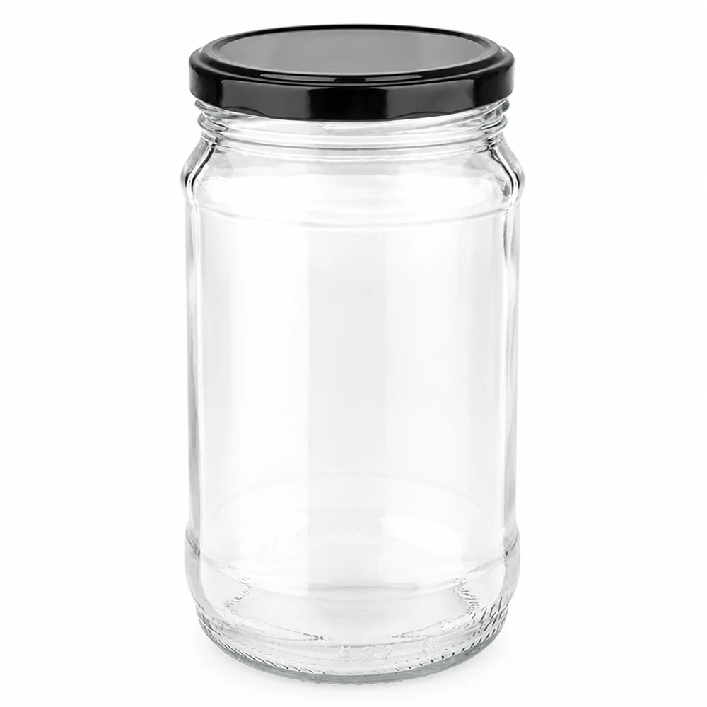 Zylindrisches Glasgefäß 370ml mit schwarzem Metalldeckel BasicSeal UNiTWIST Schraubverschluss