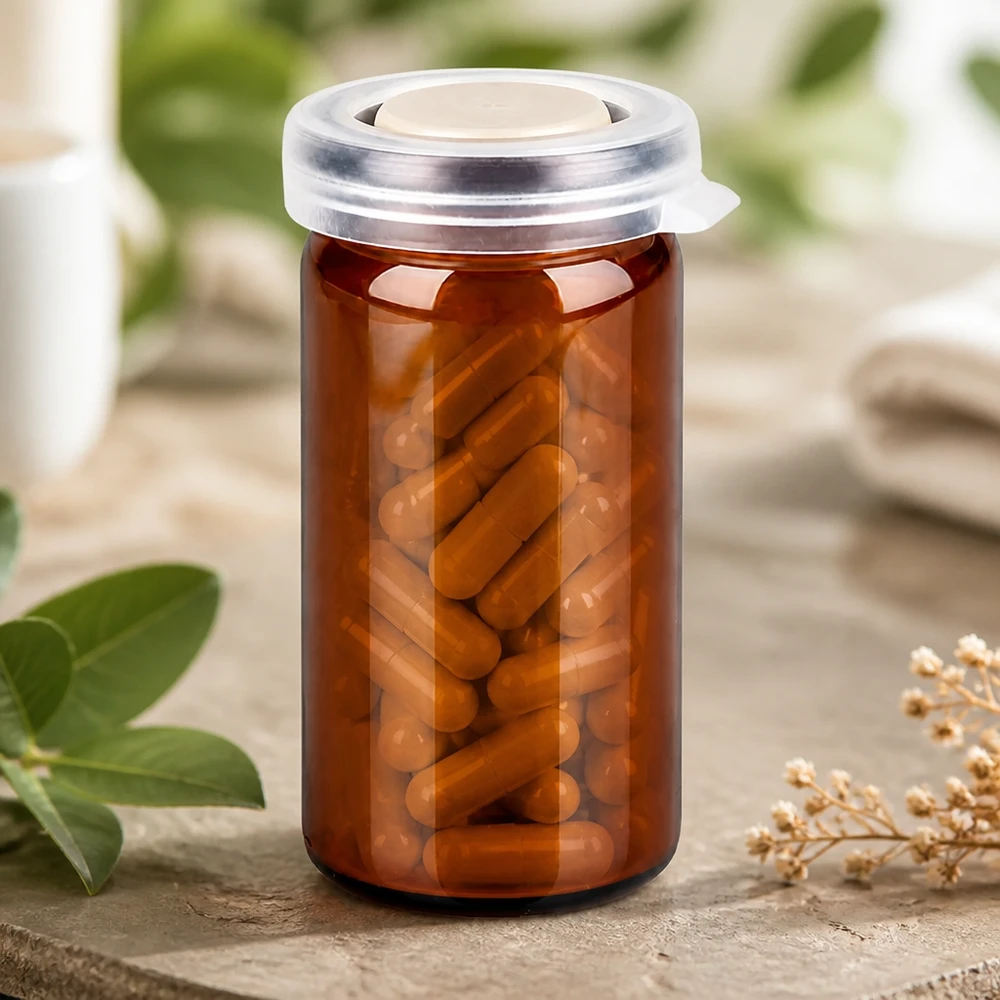 Tabletten/Rollrandglas 10ml braun mit Schnappdeckel Kompaktes Braunglasfläschchen 10ml mit Kindersicherungsdeckel zur Kapselaufbewahrung
