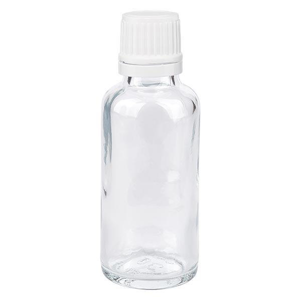 Apothekenflasche klar 30ml Schraubverschluss weiß Originalitätsverschluss Apothekenflasche klar 30ml Schraubverschluss weiß Originalitätsverschluss