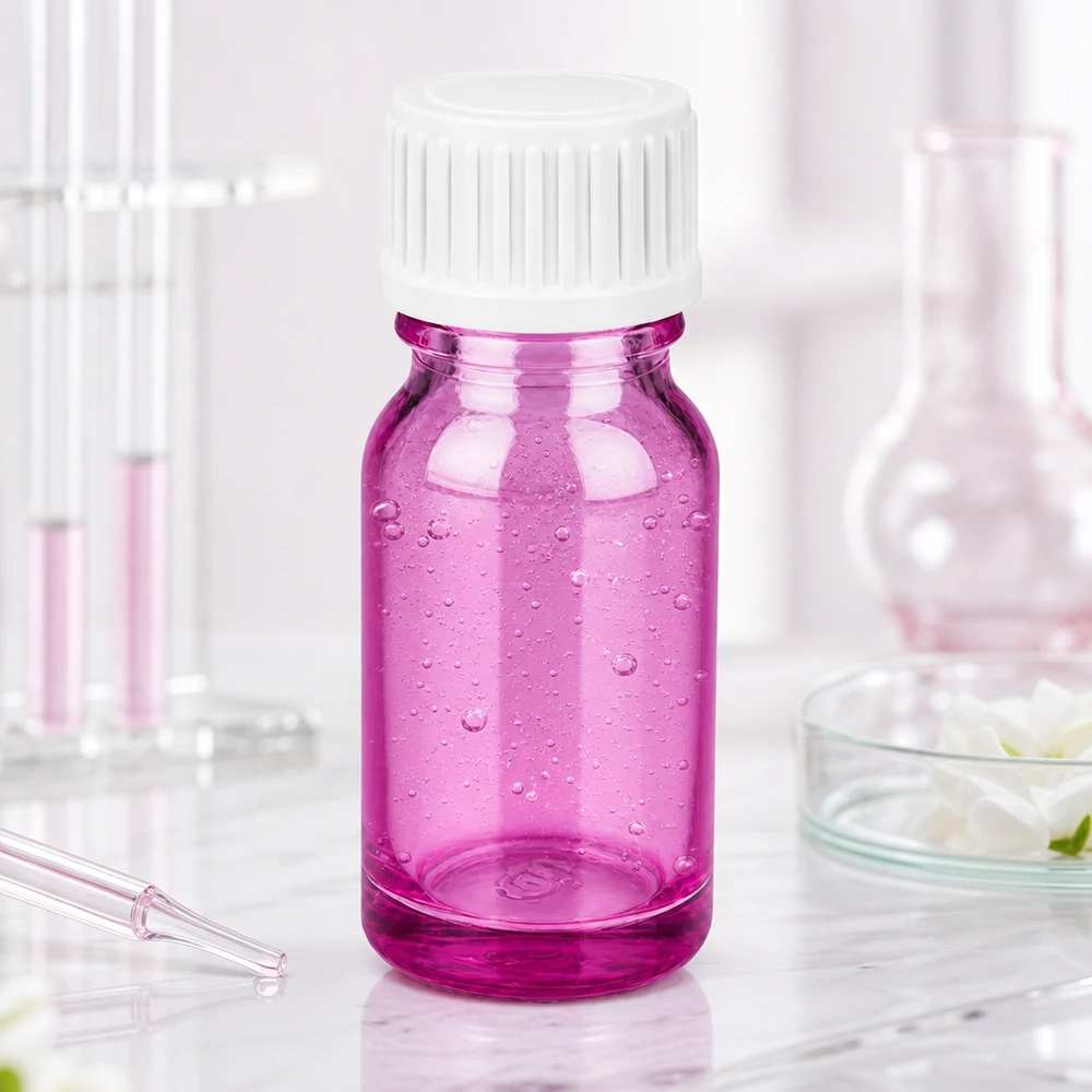 10ml (Globuli)Flasche.. 3mm Giessring weiß Standard PurpleLine. UT18/10 Hochwertige 10ml Glasflasche in Purple für präzise Dosierung von Wirkstoffen und Seren