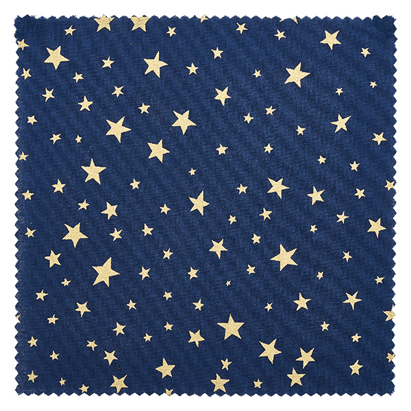Stoff Schmuckdeckchen blau "Sterne" 15cm eckig Blaues Stoff Schmuckdeckchen mit goldfarbenen Sternen Muster Detail Ansicht 15cm eckig für Deko und Geschenke