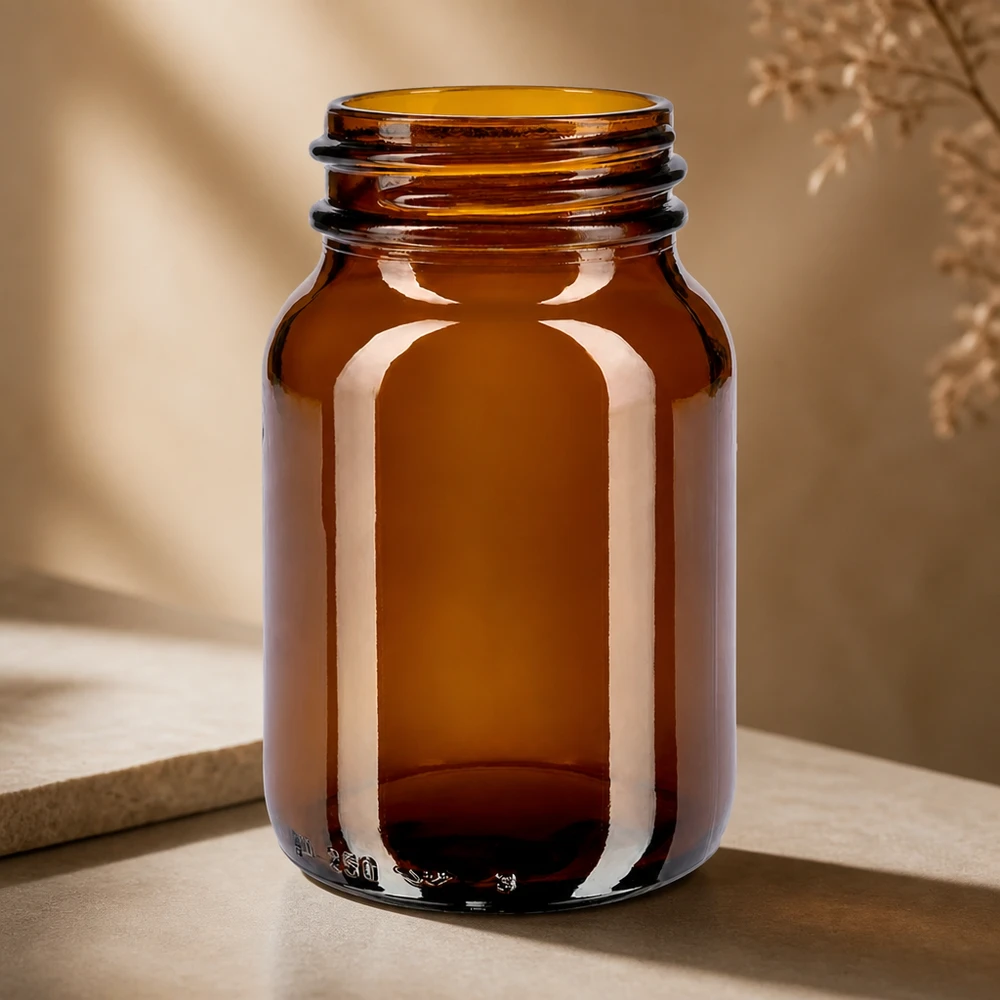 250ml Braunglasflasche mit breiter Öffnung ideal für Pulver und Granulate