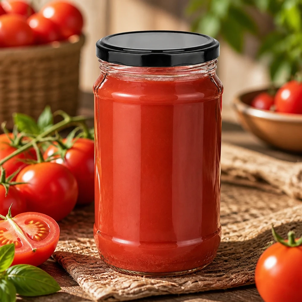 UNiTWIST Rundglas 370ml mit BasicSeal Deckel schwarz ideal zum Einkochen von Tomatensauce und Passata