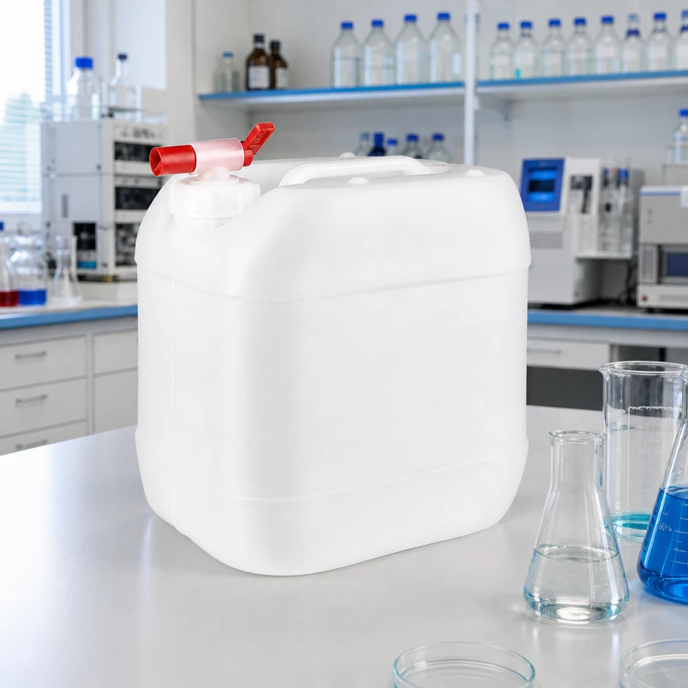 Kanister 15 Liter mit Auslaufhahn Lebensmittelechter 15L Kanister aus weißem Kunststoff mit Auslaufhahn für chemische Flüssigkeiten