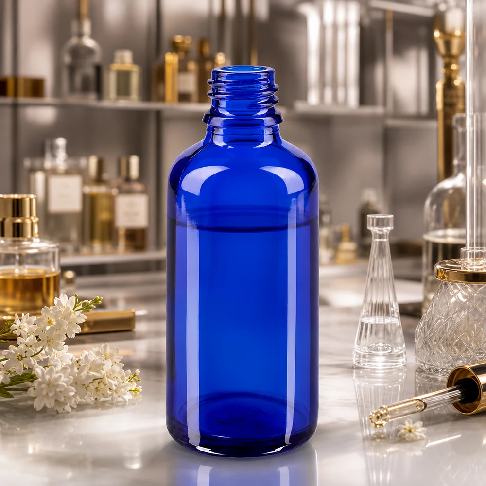Tropfflasche 50ml DIN 18 BLAUGLAS Handliche 50ml ApoGlas Flasche in klassischem Apothekerblau für präzise Dosierung