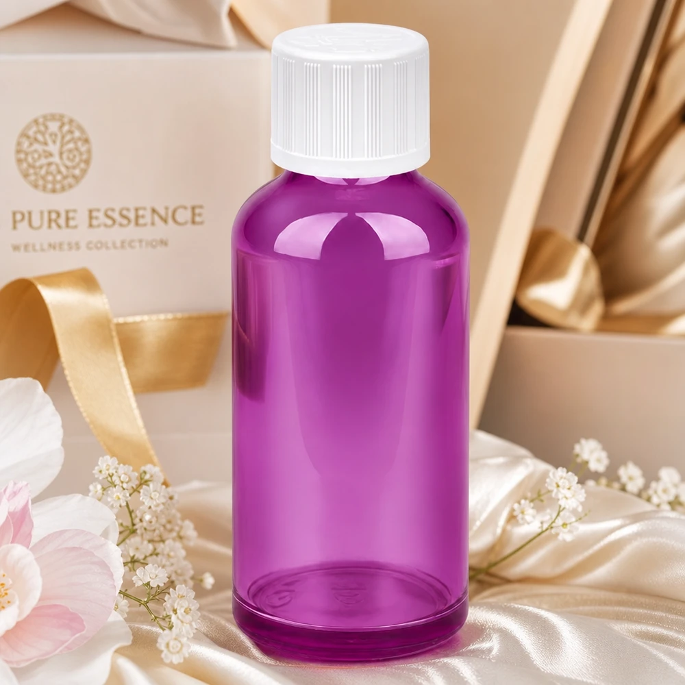 50ml Flasche 11mm Schraubverschluss weiß Standard Kindersicher PurpleLine UT18/50 Violette 50ml Glasflasche mit gerilltem Verschluss optimal für Aromatherapie und Wellness