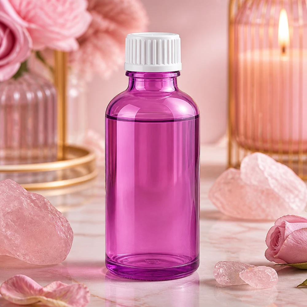 50ml Tropfflasche 0.9mm weiss Standard PurpleLine. UT18/50 50ml Tropfflasche transparent-lila mit weißer Kappe für Aromatherapie und Wellness