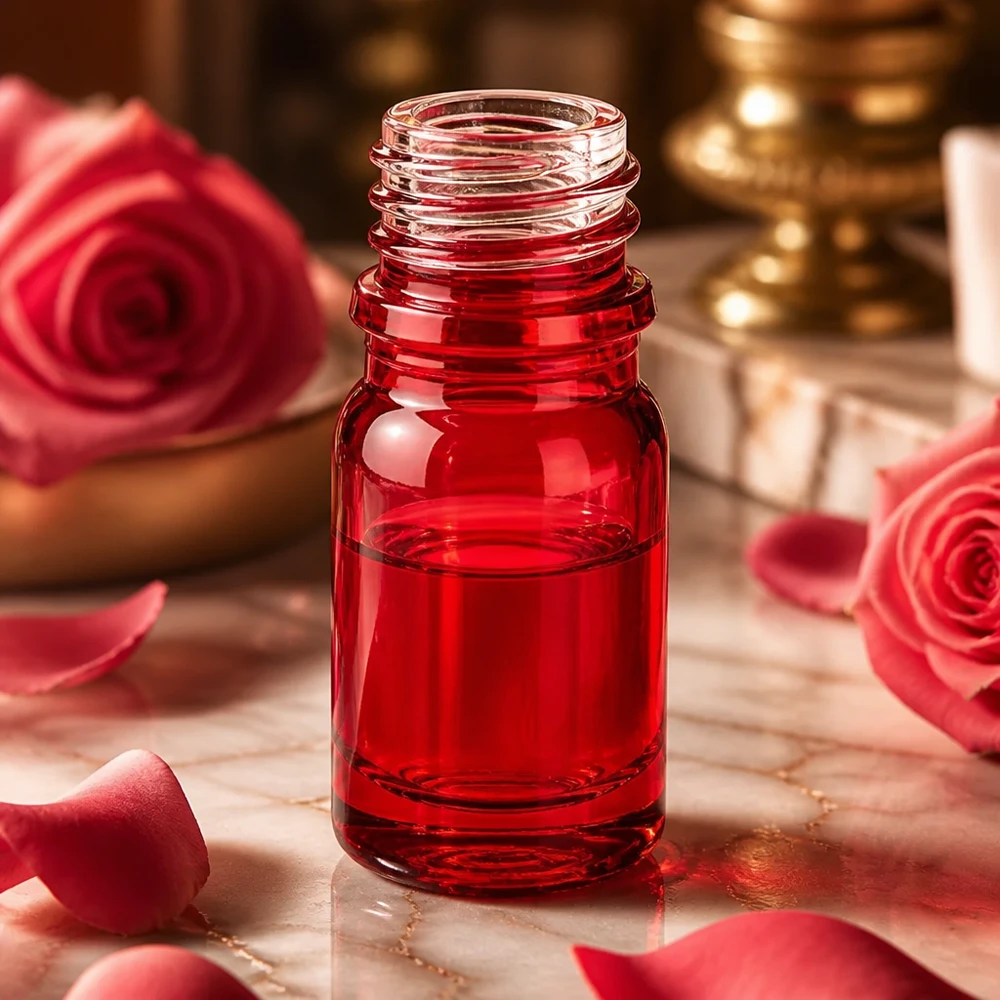Kompakte 5ml Glasflasche in Rot mit UNiTWIST UT18/5 Verschluss für professionelle Anwendung