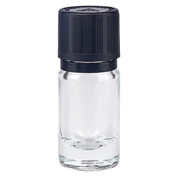 Apothekenflasche klar 5ml Tropfer Giessring 1mm schwarz Kindersicherung Blindenwarnsymbol Originalitätsverschluss Apothekenflasche klar 5ml Tropfer Giessring 1mm schwarz Kindersicherung Blindenwarnsymbol Originalitätsverschluss