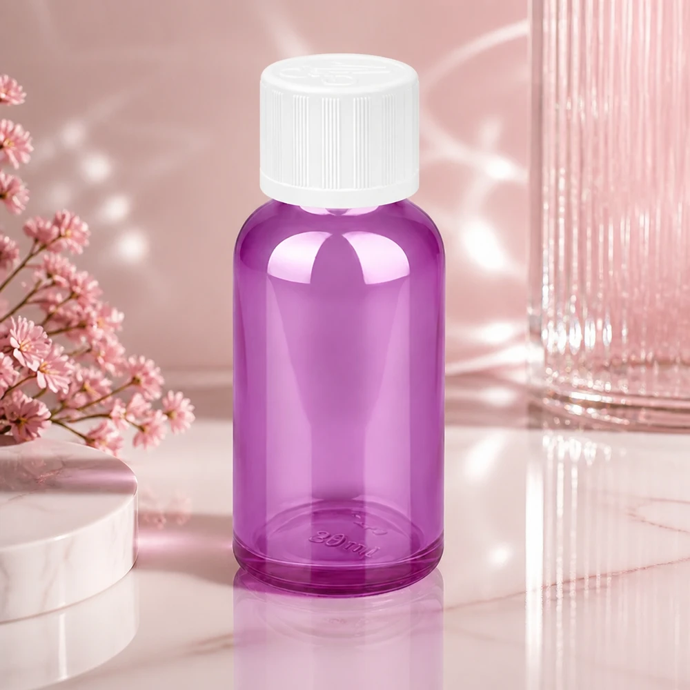 30ml Flasche 11mm Schraubverschluss weiß Standard Kindersicher PurpleLine UT18/30 Elegante 30ml Glasflasche in Purple Line Design mit matter Oberfläche für premium Kosmetikprodukte