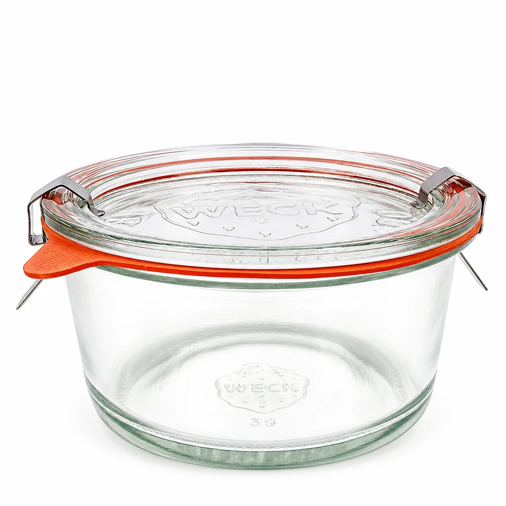 WECK Gourmetglas 450ml RR120 mit Glasdeckel und orangem Gummiring für Einkochen und Konservieren