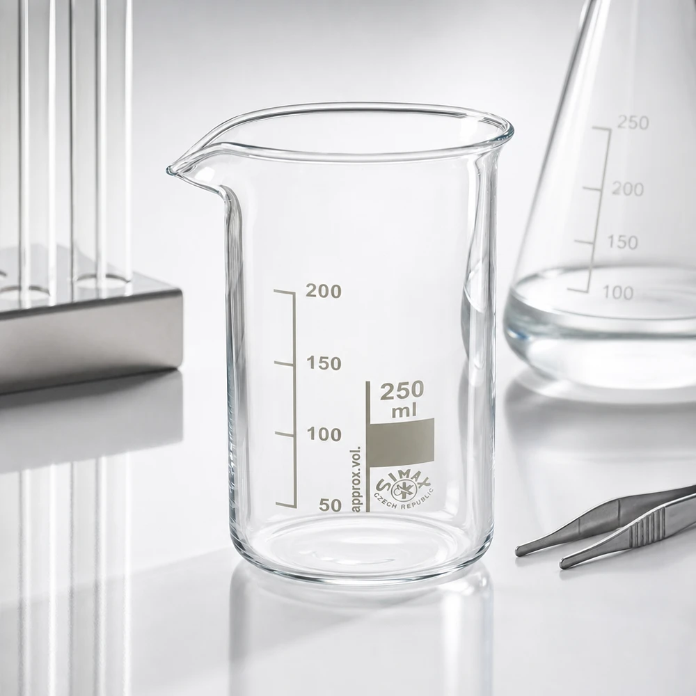 Becherglas 250ml Borosilikatglas, hohe Form Klares Becherglas hohe Form 250ml Nennvolumen mit Ausgießer für präzises Dosieren im Labor