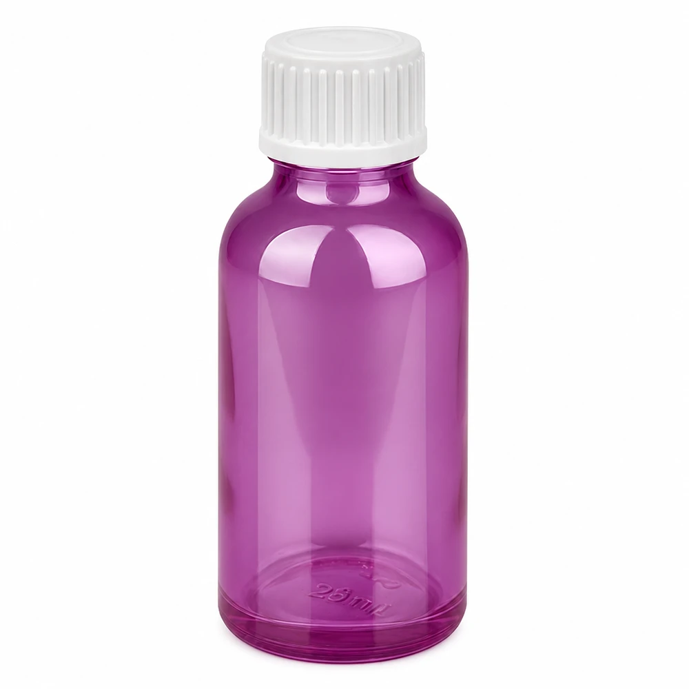 30ml Tropfflasche 0.9mm weiss Standard PurpleLine. UT18/30 30ml Tropfflasche violett transparent mit weißem Schraubverschluss für flüssige Substanzen