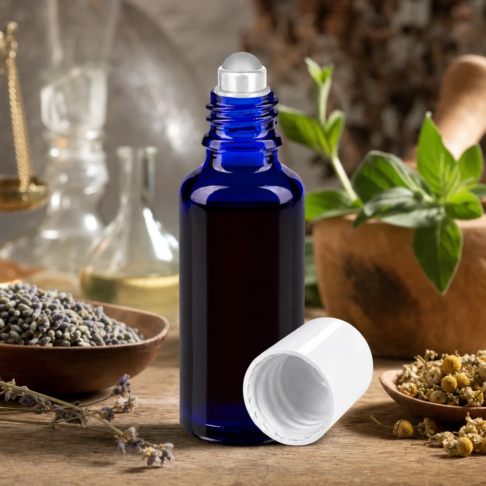Lichtschutzglas 30ml kobaltblau mit Rollkugel-Applikator ideal für ätherische Öle und Aromatherapie