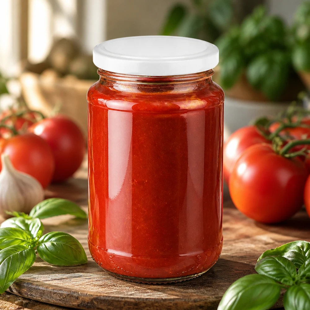 Kompaktes 320ml Rundglas von UNiTWIST mit BasicSeal weiß perfekt für selbstgemachte Pasta-Soßen