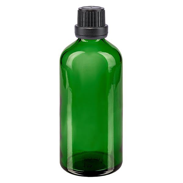 Apothekenflasche grün 100ml Schraubverschluss schwarz Dichteinlage Originalitätsverschluss Apothekenflasche grün 100ml Schraubverschluss schwarz Dichteinlage Originalitätsverschluss