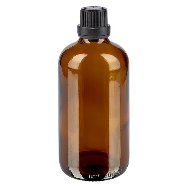 Apothekenflasche braun 100ml Tropfverschluss Premium 2mm schwarz Originalitätsverschluss Apothekenflasche braun 100ml Tropfverschluss Premium 2mm schwarz Originalitätsverschluss