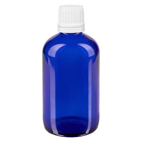 Apothekenflasche blau 100ml Schraubverschluss weiß Originalitätsverschluss Apothekenflasche blau 100ml Schraubverschluss weiß Originalitätsverschluss