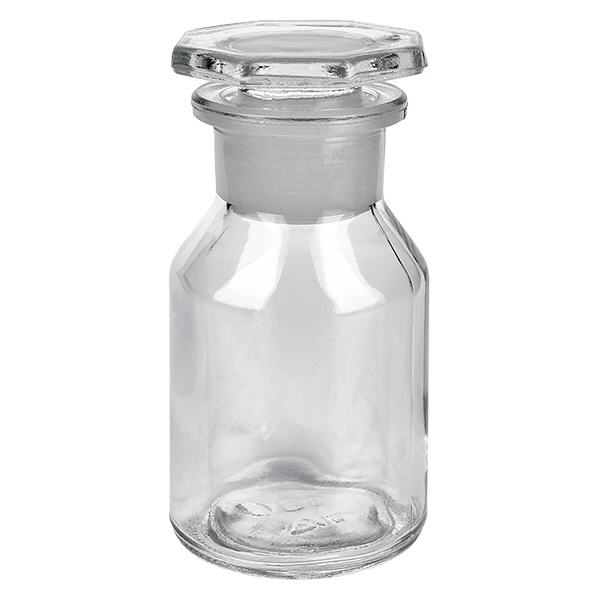 Steilbrustflasche 50ml klar Weithals Glasstopfen 50ml Steilbrustflasche aus klarem Glas mit weitem Hals und passendem Glasdeckel