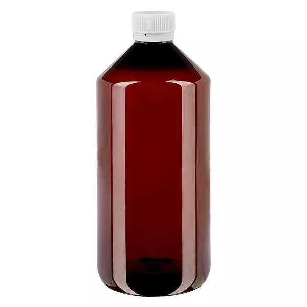 PET Flasche 1000ml mit weißem Originalitätsverschluss geriffelt PET Flasche 1000ml mit weißem Originalitätsverschluss geriffelt
