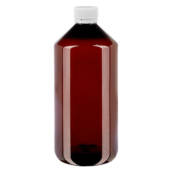 PET Flasche 1000ml mit weißem Originalitätsverschluss geriffelt
