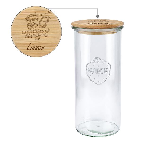 Holzdeckelset "Linsen" mit WECK Sturzglas 1500ml Holzdeckelset "Linsen" mit WECK Sturzglas 1500ml