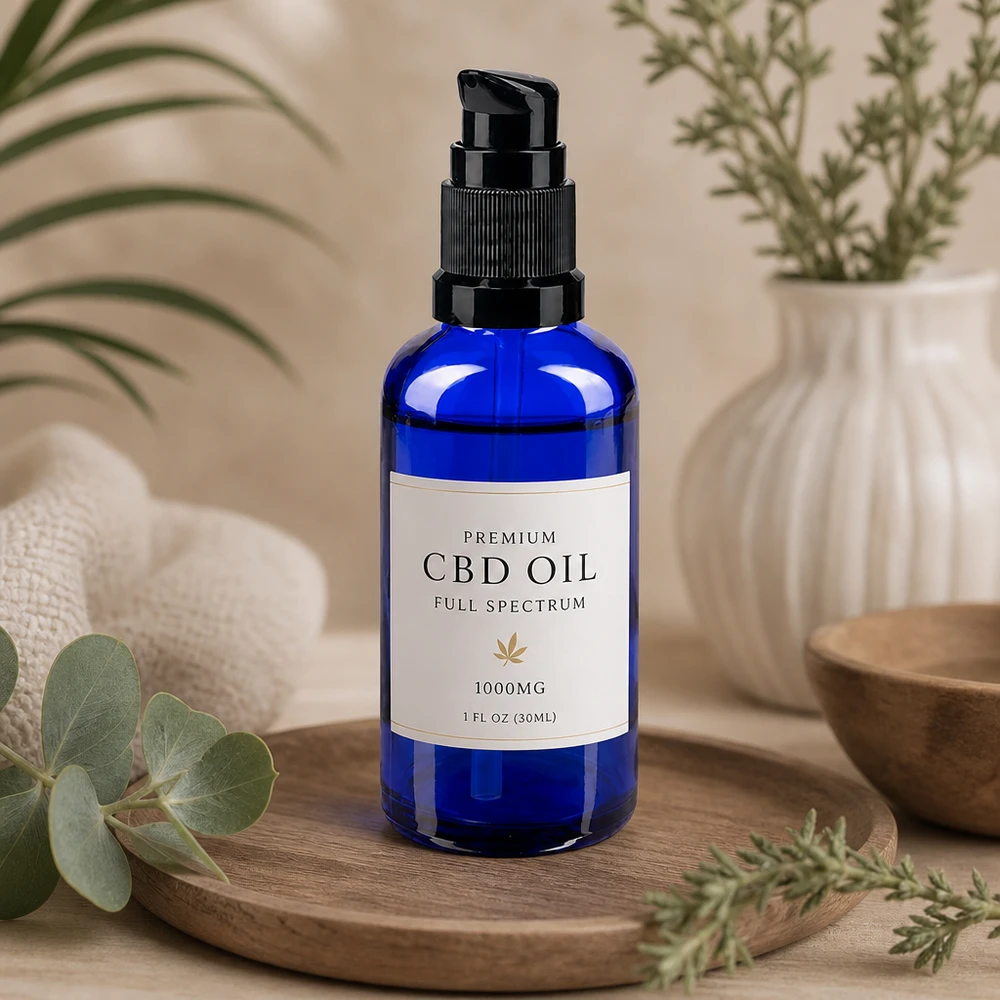 Apothekenflasche blau 50ml PumpVerschluss schwarz Standard Kobaltblaue Apothekerflasche 50ml mit Dosierpumpe auf Holztablett mit Naturdekor