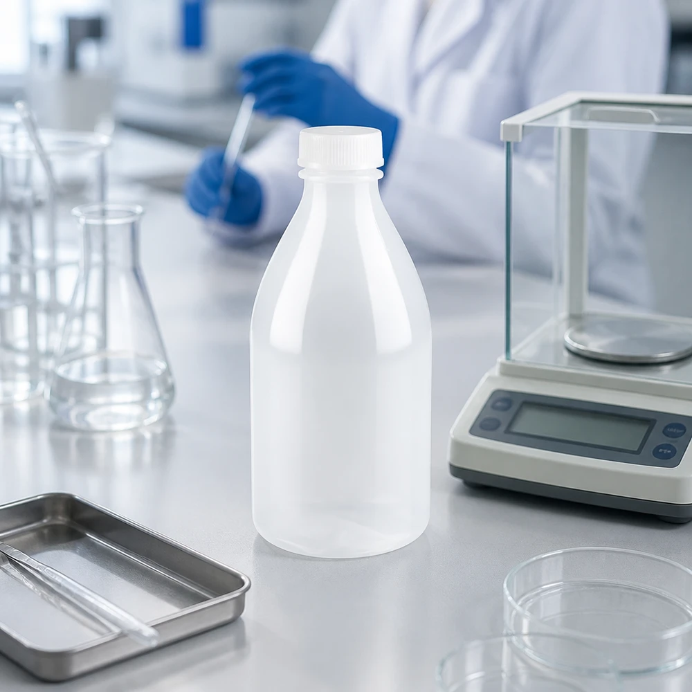 100ml Laborflasche Enghals ohne Verschluss Kompakte 100ml Kunststoff-Laborflasche Enghals zur chemischen Probenaufbewahrung im Labor