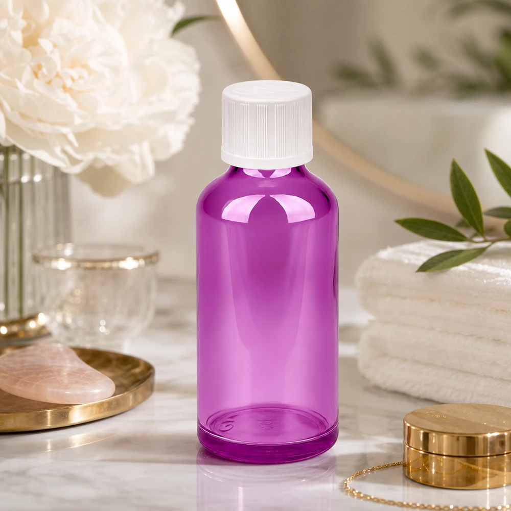 50ml Tropfflasche 1.2mm weiß Standard Kindersicher PurpleLine.UT18/50 Kompakte 50ml Dosier-Tropfflasche in violett transparent für mobile Anwendungen unterwegs