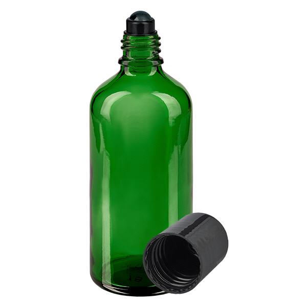 Apothekenflasche grün 100ml Roll-On Verschluss schwarz Apothekenflasche grün 100ml Roll-On Verschluss schwarz