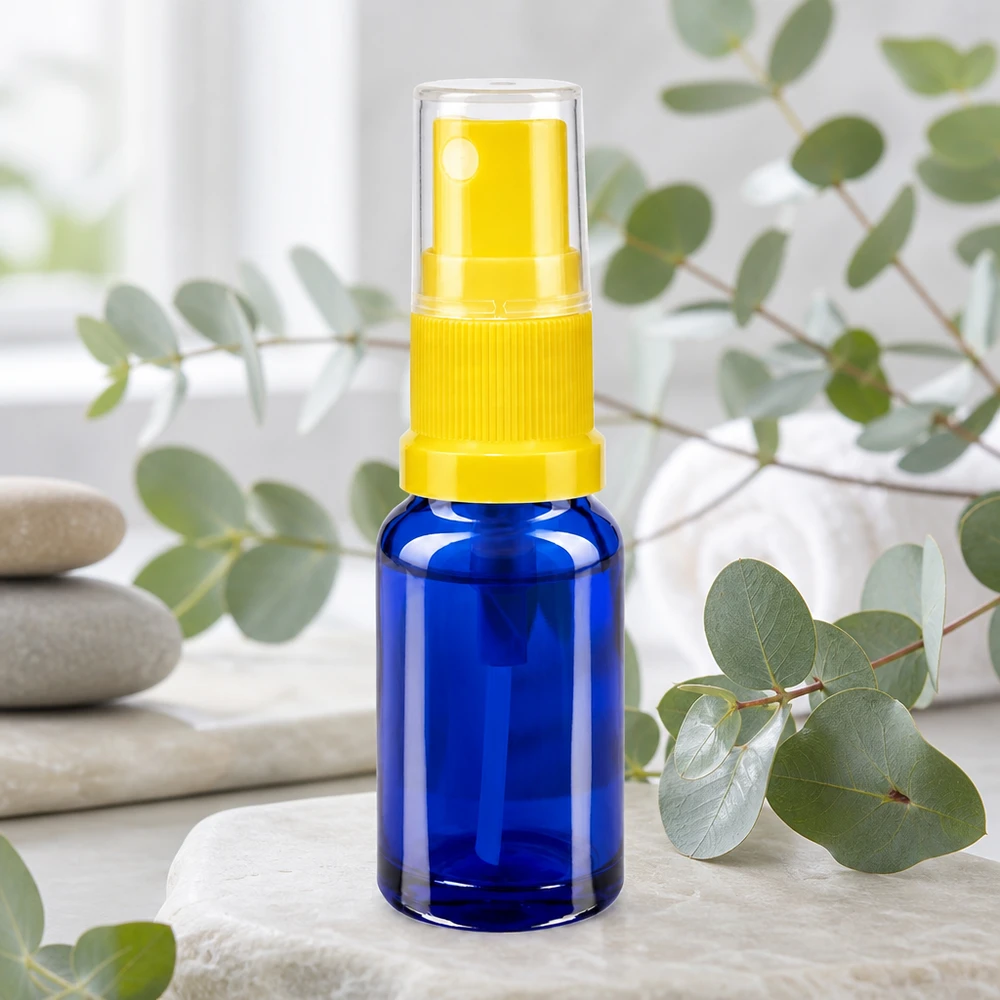 Apothekenflasche blau 10ml Sprayaufsatz gelb Blauer 10ml ApoGlas Flakon mit Feinzerstäuber gelb für Aromatherapie und Naturkosmetik